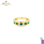 Yellow Gold Square Mixed Cut Emerald & Princess Diamond Ring - 0.45ct-0