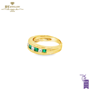 Yellow Gold Square Mixed Cut Emerald & Princess Diamond Ring - 0.45ct-14563