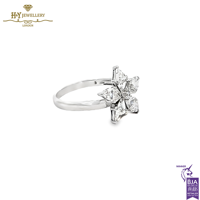 White Gold Flower Diamond Trilliant Cut Ring - 1.11ct-14586