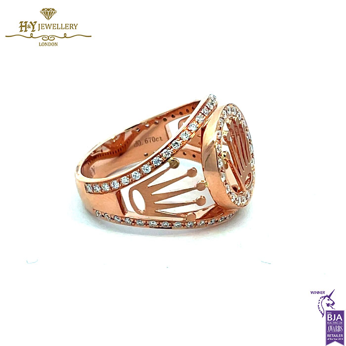Rolex Design Round Cut Diamond Mens Ring Rose Gold - 0.67ct-14797