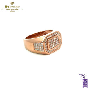 Block Mens Ring Round Cut Diamond Rose Gold - 0.92ct-14801