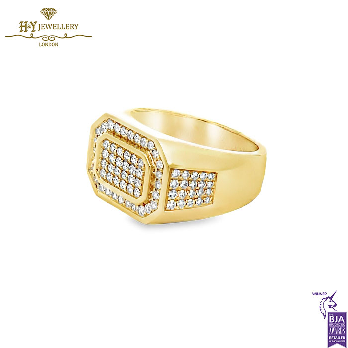 Block Mens Ring Round Cut Diamond Yellow Gold - 0.92ct-14784
