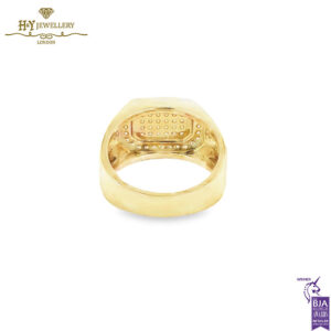 Block Mens Ring Round Cut Diamond Yellow Gold - 0.92ct-14786