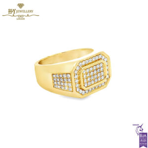 Block Mens Ring Round Cut Diamond Yellow Gold - 0.92ct-14785