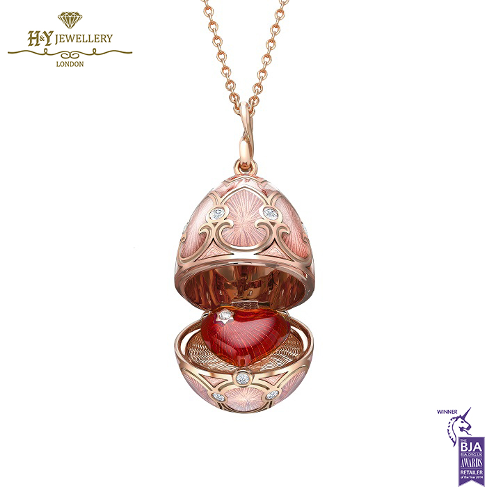 Fabergé Heritage Rose Gold Diamond & Pink Guilloché Enamel Heart Surprise Locket -0