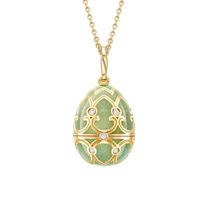 Heritage Yellow & White Gold Diamond & Green Guilloché Enamel Butterfly Surprise Locket-14872