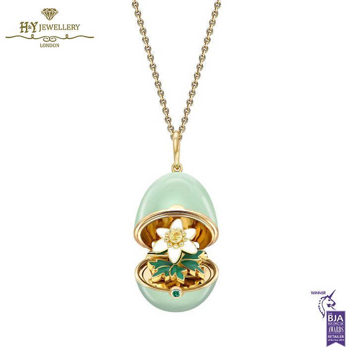 Fabergé Essence Yellow Gold, Yellow Sapphire & Emerald Anemone Surprise Locket With Green Lacquer-14830
