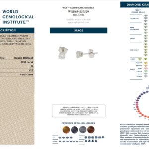 Solitare Diamond Stud Earrings White Gold - 0.50ct-15331