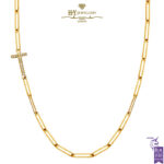 Paper Clip Diamond Initial Necklace (T) Yellow Gold - 0.12ct-0