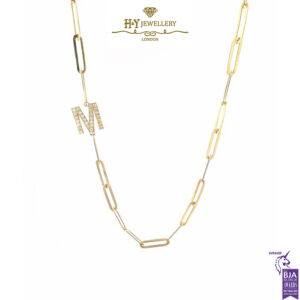 Paper Clip Diamond Initial Necklace (M) Yellow Gold - 0.24ct-0