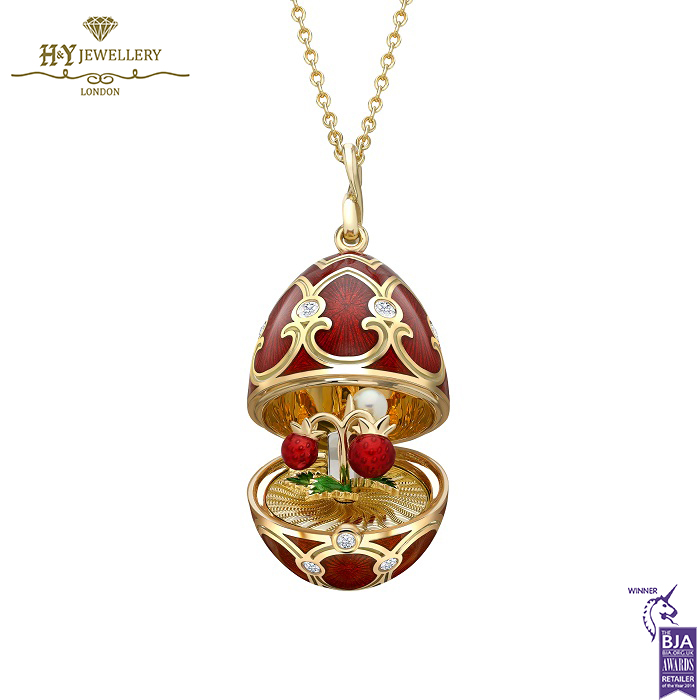 Heritage Yellow Gold Diamond & Red Guilloché Enamel Strawberry Surprise Locket-0