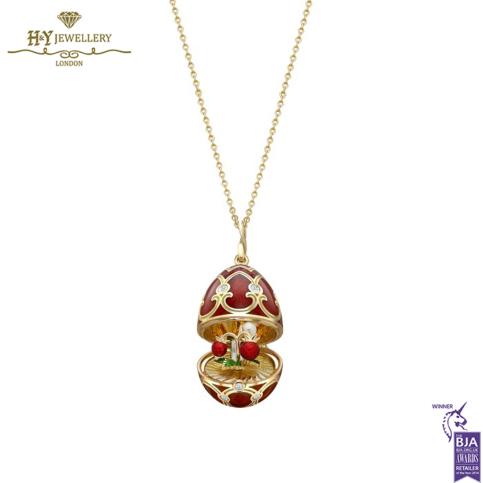 Heritage Yellow Gold Diamond & Red Guilloché Enamel Strawberry Surprise Locket-14909