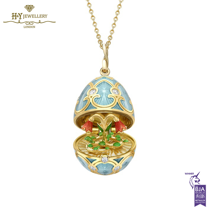 Heritage Yellow Gold Diamond & Turquoise Guilloché Enamel Twin Flower Surprise Locket-0