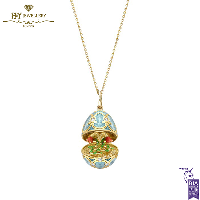 Heritage Yellow Gold Diamond & Turquoise Guilloché Enamel Twin Flower Surprise Locket-14911
