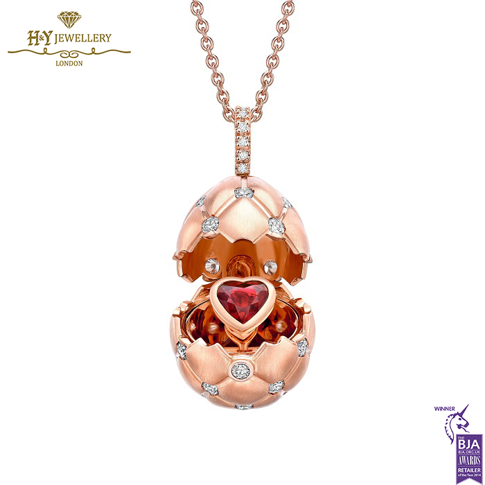 Treillage Brushed Rose Gold & Diamond Set Ruby Heart Surprise Locket-0