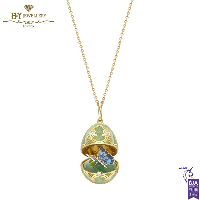 Heritage Yellow & White Gold Diamond & Green Guilloché Enamel Butterfly Surprise Locket-14916