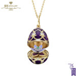 Heritage Yellow Gold Diamond & Purple Guilloché Enamel Anemone Surprise Locket-0