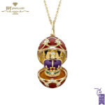 Faberge Heritage Yellow Gold Diamond & Red Guilloche Enamel Coronation Crown Surprise Locket-0