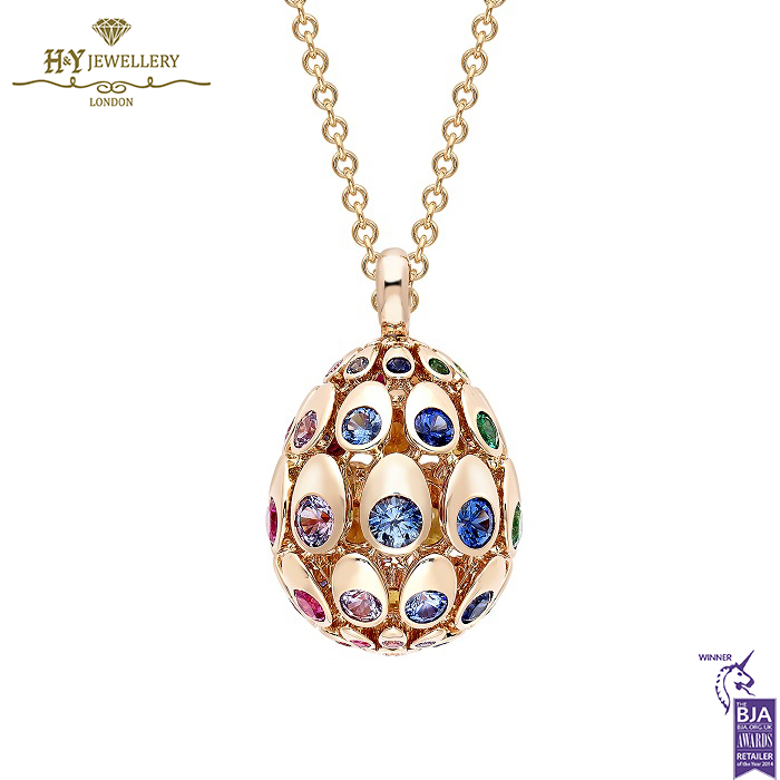 Cosmic Curve Rose Gold Rainbow Egg Pendant-0