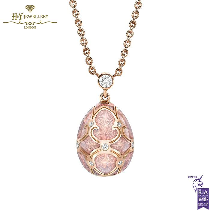 Heritage Rose Gold Diamond & Pink Guilloché Enamel Petite Egg Pendant-0