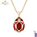 Heritage Yelagin Yellow Gold Diamond & Red Guilloché Enamel Petite Egg Pendant-0