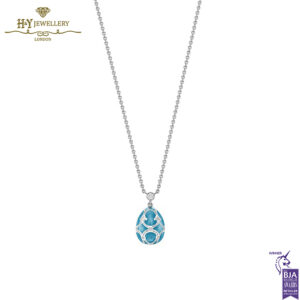 Heritage White Gold Diamond & Teal Guilloché Enamel Petite Egg Pendant-14934