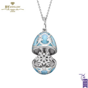 Faberge Heritage White Gold Diamond & Teal Guilloche Enamel Snowflake Surprise Locket-0