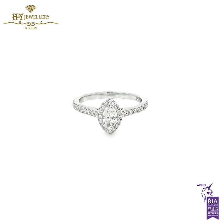 White Gold Marquise & Brilliant Cut White Diamond Ring - 0.58ct-0