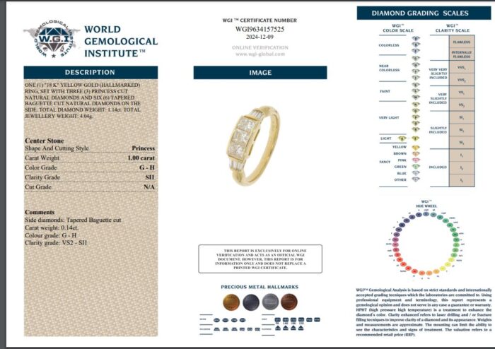 Yellow Gold Princess Diamond & Baguette Tapered Diamond Cut Ring - 1.14ct-16526