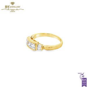 Yellow Gold Princess Diamond & Baguette Tapered Diamond Cut Ring - 1.14ct-14956