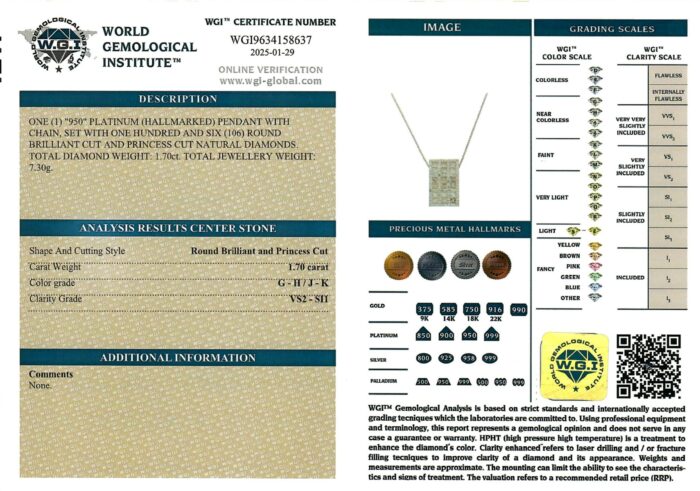 White Gold Round Brilliant & Princess Cut Pendant - 1.70ct-16488