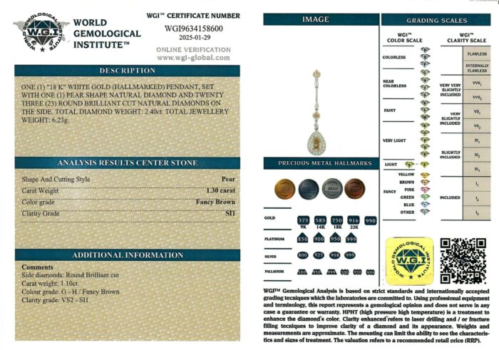 White Gold Pendant Set With Pear & Round Brilliant Cut 2.40ct-16489