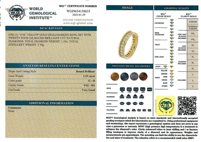 Yellow Gold Ring Set with Brilliant Cut Diamond Eternity Ring -1.35ct-16449