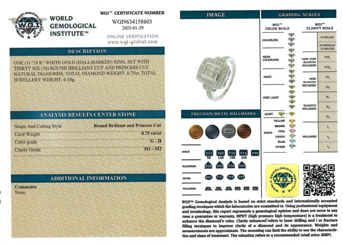 White Gold Brilliant Cut & Princess Cut Ring - 0.75ct-16487