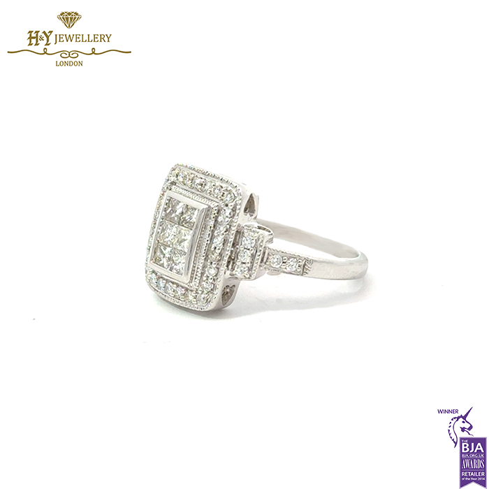 White Gold Brilliant Cut & Princess Cut Ring - 0.75ct-16496
