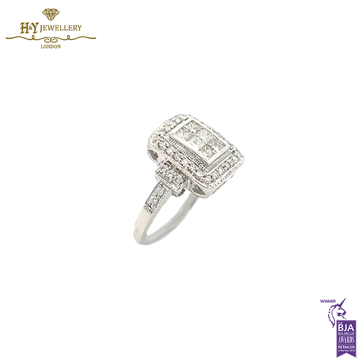 White Gold Brilliant Cut & Princess Cut Ring - 0.75ct-16498