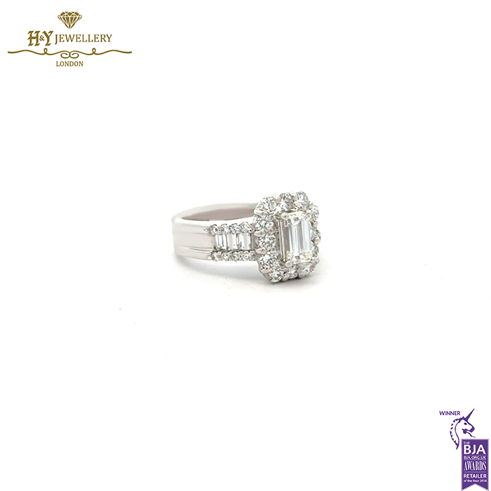 Platinum Ring Set with Baguette and Round Diamond Cut - 1.78ct-16511
