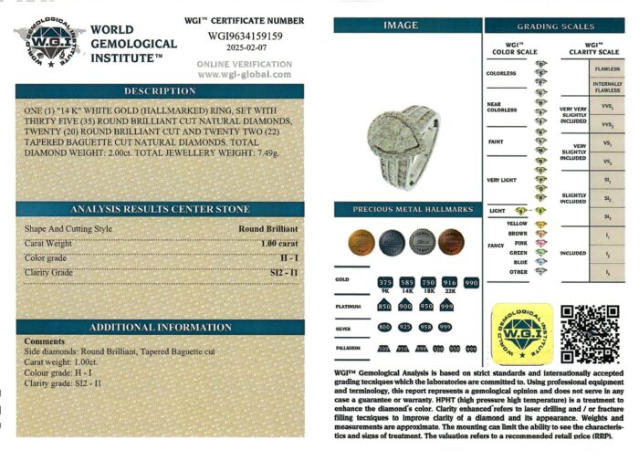 White Gold Brilliant Cut Diamond & Tapered Baguette Cut Diamond Ring - 2.00ct-16482