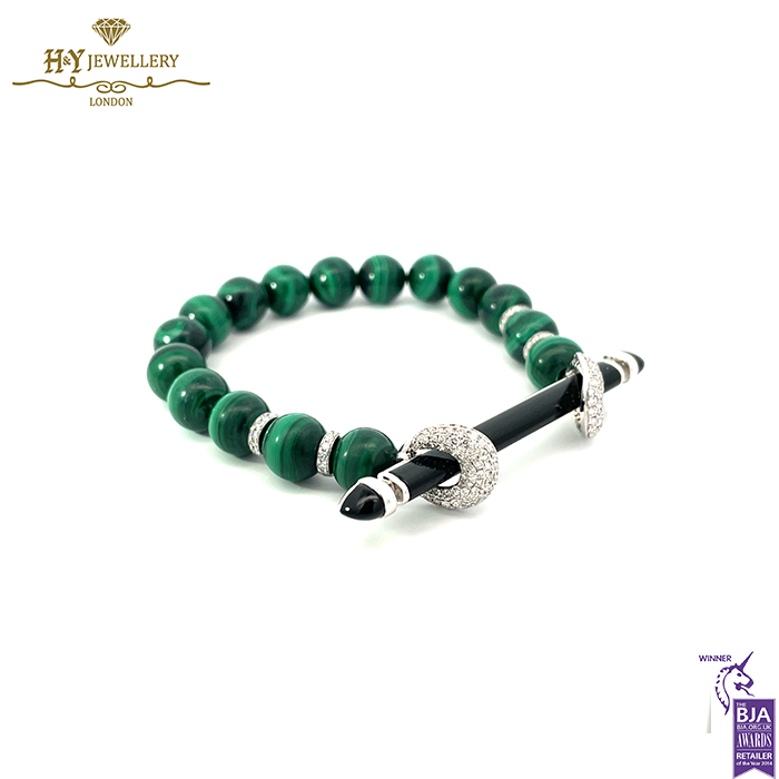 Ananya Chakra Bead Wristwear White Gold Black Onyx & Diamond & Malachite - 1.23ct-16582