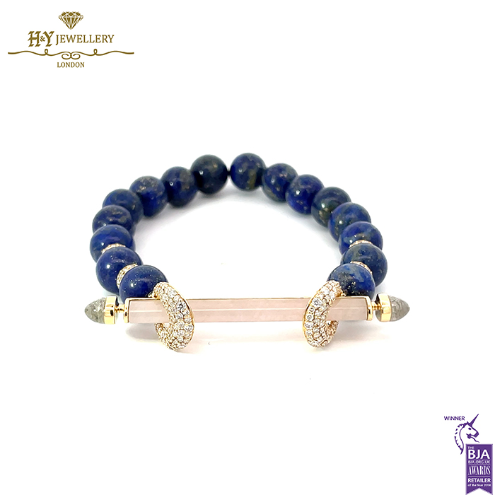 Ananya Chakra Bead Wristwear Rose Gold Crystal Quartz, Rose Quartz, Bead, Lapis & Diamond - 1.28ct-0