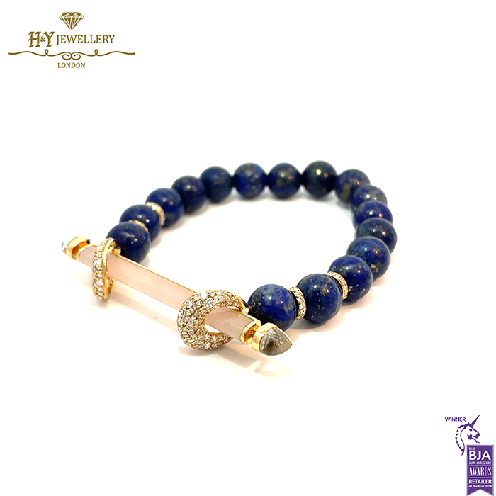 Ananya Chakra Bead Wristwear Rose Gold Crystal Quartz, Rose Quartz, Bead, Lapis & Diamond - 1.28ct-16587