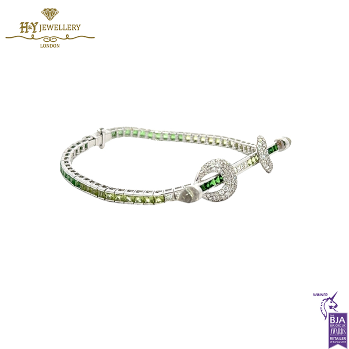 Ananya Chakra Tennis Ombré Wristwear White Gold , Tsavorite, Peridot, Crystal Quartz & Diamond - 1.62ct-16593