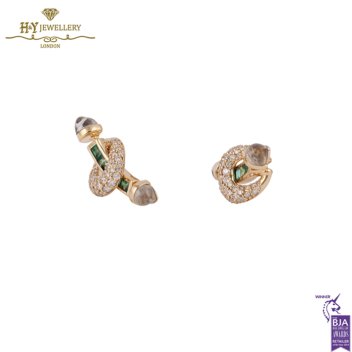 Ananya Chakra Bar Earring Rose Gold Diamond Emerald & Crystal Quartz - 2.44ct-16571