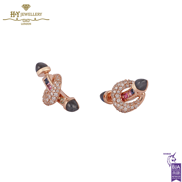 Ananya Chakra Bar Earring Rose Gold Labradorite Multi Sapphire & Diamonds -2.58ct-16573