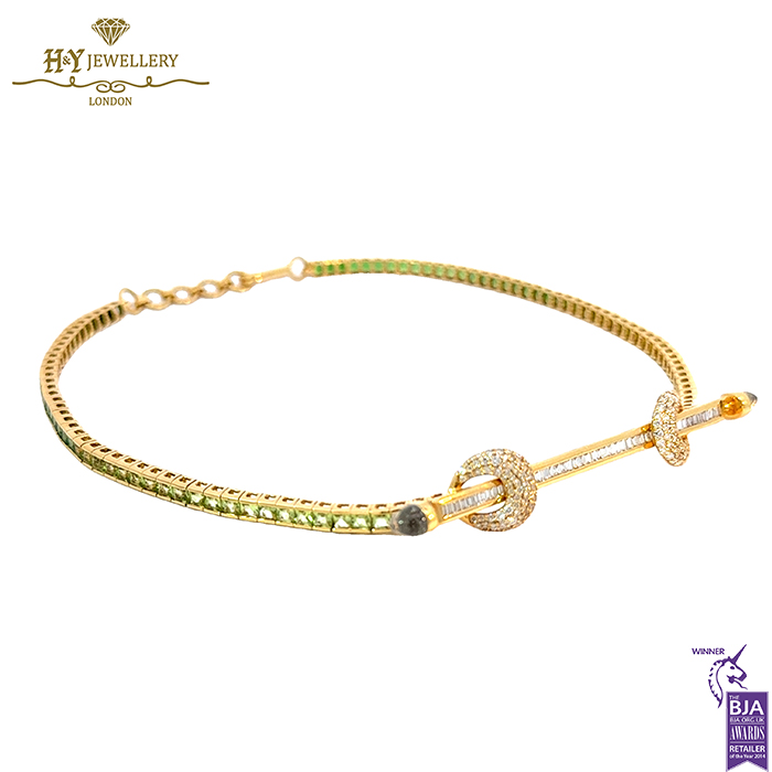 Ananya Chakra Ombré Tennis Necklace Yellow Gold, Crystal Quartz, Peridots, Tsavorites & Diamond - 2.29ct-16634