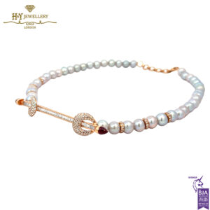 Ananya Chakra Bead Necklace Rose Gold, Grey Pearl, Ruby & Diamond - 2.38ct -16638