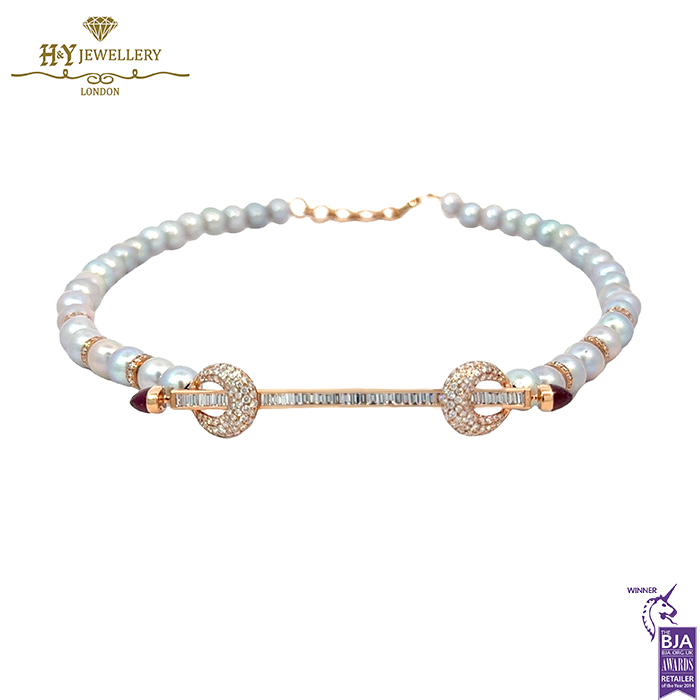 Ananya Chakra Bead Necklace Rose Gold, Grey Pearl, Ruby & Diamond - 2.38ct -0