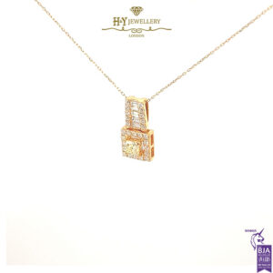 Yellow Gold Pendant Princess Cut & Baguette Cut Diamond - 0.87ct-17278