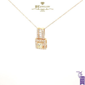 Yellow Gold Pendant Princess Cut & Baguette Cut Diamond - 0.87ct-17279
