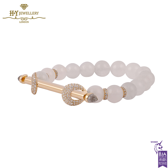 Ananya Chakra Bar Wristwear Rose Gold Crystal Quartz & Diamond Bead Moonstone - 1.21ct-16735